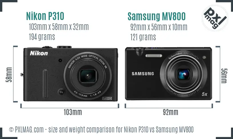 Nikon P310 vs Samsung MV800 size comparison