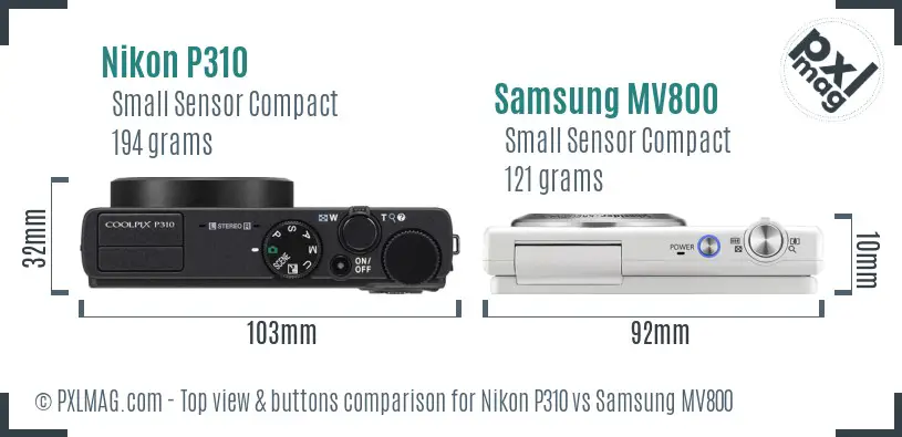 Nikon P310 vs Samsung MV800 top view buttons comparison