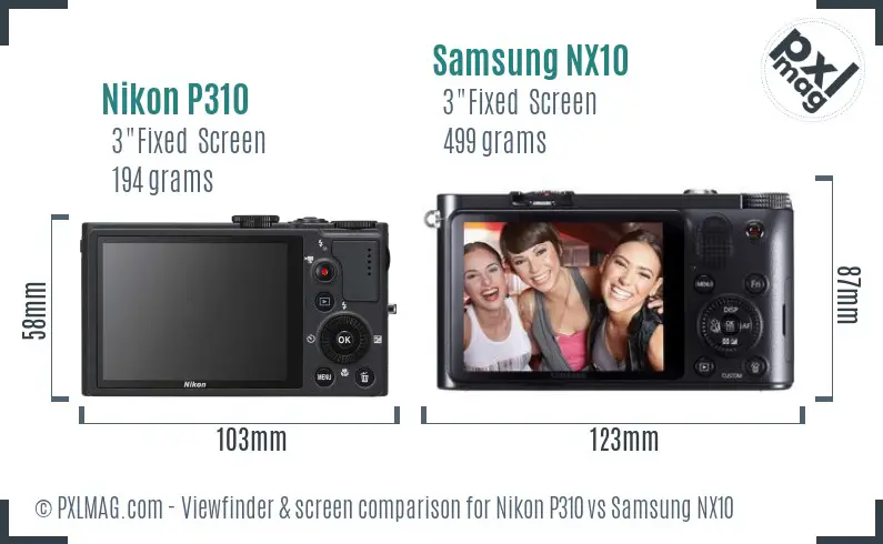 Nikon P310 vs Samsung NX10 Screen and Viewfinder comparison