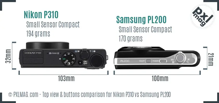 Nikon P310 vs Samsung PL200 top view buttons comparison