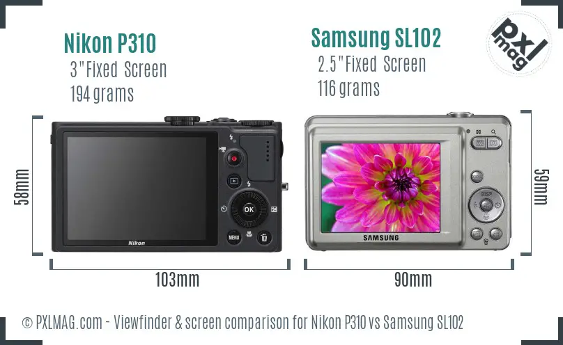 Nikon P310 vs Samsung SL102 Screen and Viewfinder comparison Nikon P310 vs Samsung SL102 Screen and Viewfinder comparison
