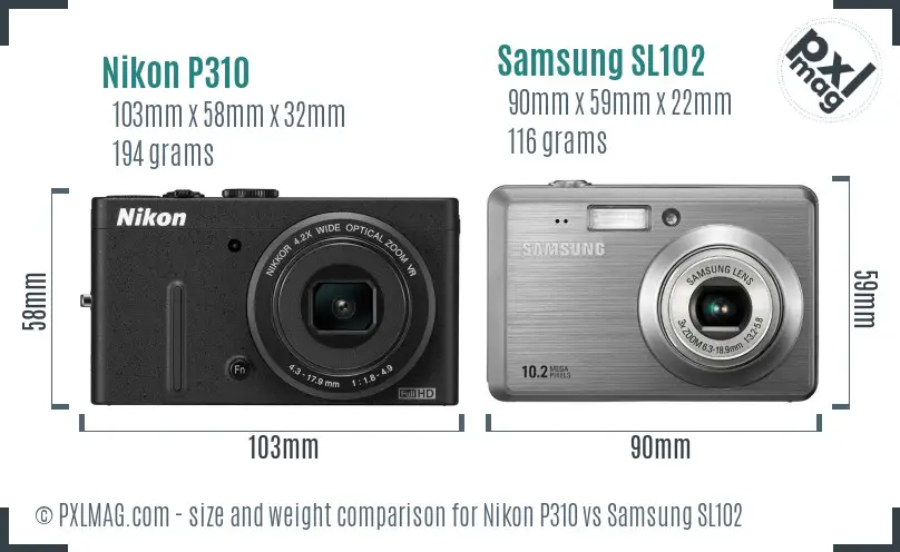 Nikon P310 vs Samsung SL102 size comparison Nikon P310 vs Samsung SL102 size comparison