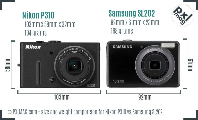 Nikon P310 and Samsung SL202 Size Comparison