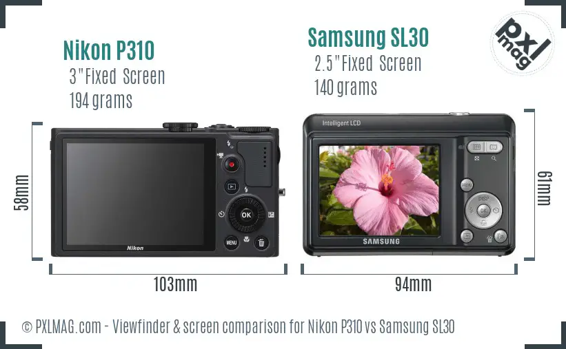 Nikon P310 vs Samsung SL30 Screen and Viewfinder comparison Nikon P310 vs Samsung SL30 Screen and Viewfinder comparison