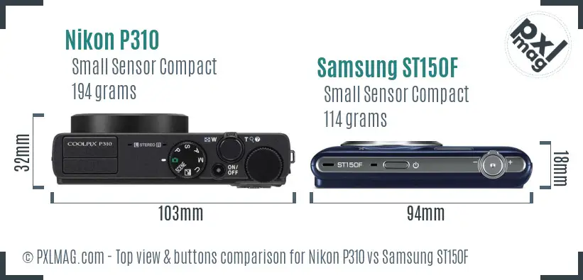 Nikon P310 vs Samsung ST150F top view buttons comparison Nikon P310 vs Samsung ST150F top view buttons comparison