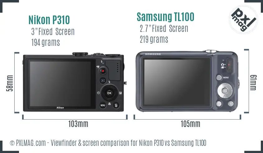 Nikon P310 vs Samsung TL100 Screen and Viewfinder comparison