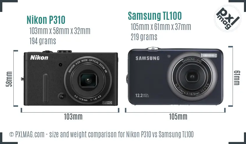 Nikon P310 vs Samsung TL100 size comparison