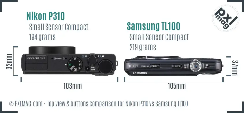 Nikon P310 vs Samsung TL100 top view buttons comparison