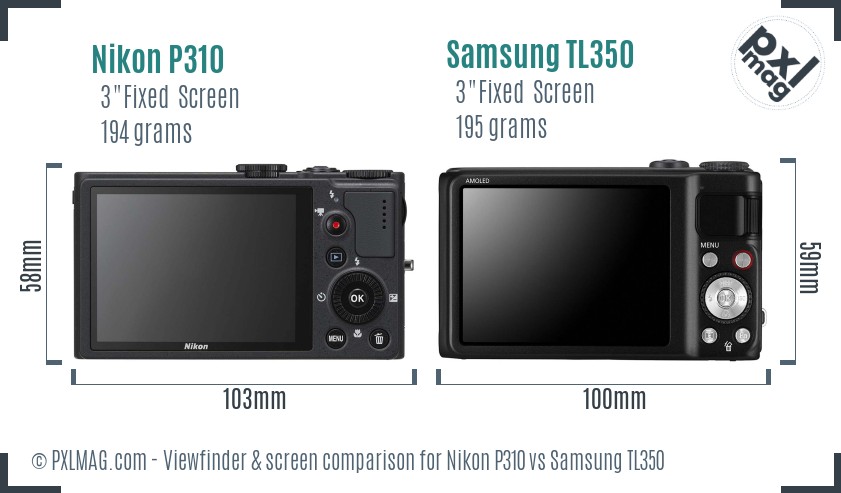 Nikon P310 vs Samsung TL350 Screen and Viewfinder comparison