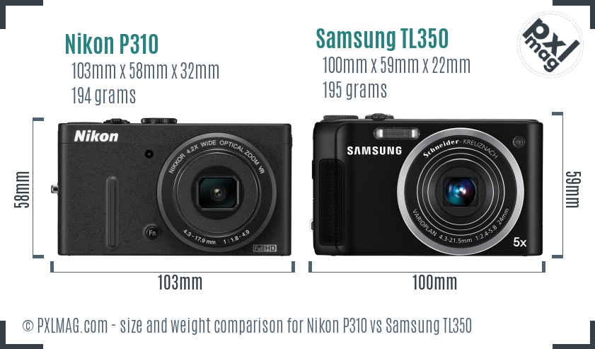 Nikon P310 vs Samsung TL350 size comparison Nikon P310 vs Samsung TL350 size comparison