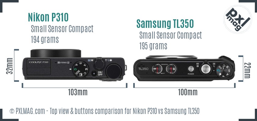 Nikon P310 vs Samsung TL350 top view buttons comparison