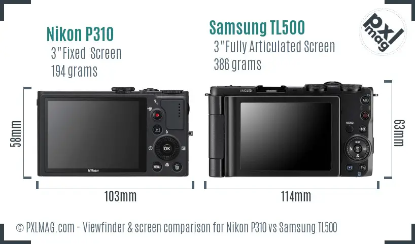 Nikon P310 vs Samsung TL500 Screen and Viewfinder comparison