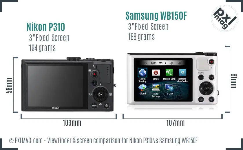 Nikon P310 vs Samsung WB150F Screen and Viewfinder comparison