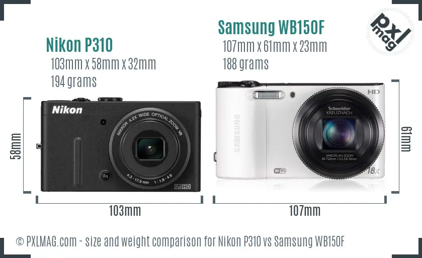 Nikon P310 vs Samsung WB150F size comparison