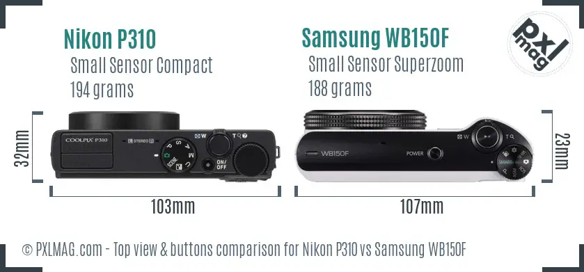Nikon P310 vs Samsung WB150F top view buttons comparison