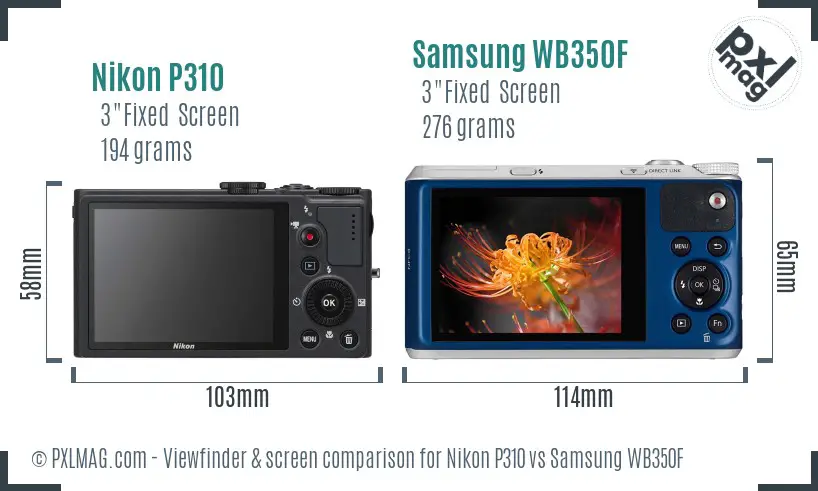 Nikon P310 vs Samsung WB350F Screen and Viewfinder comparison