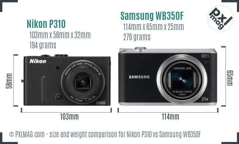 Nikon P310 vs Samsung WB350F size comparison