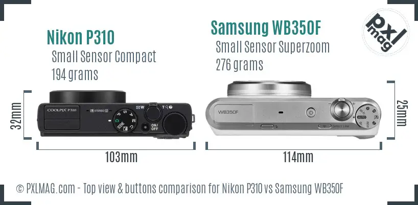 Nikon P310 vs Samsung WB350F top view buttons comparison