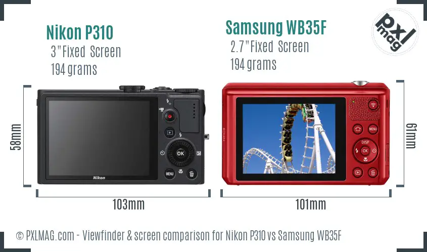 Nikon P310 vs Samsung WB35F Screen and Viewfinder comparison