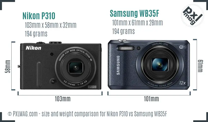 Nikon P310 vs Samsung WB35F size comparison