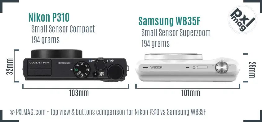 Nikon P310 vs Samsung WB35F top view buttons comparison