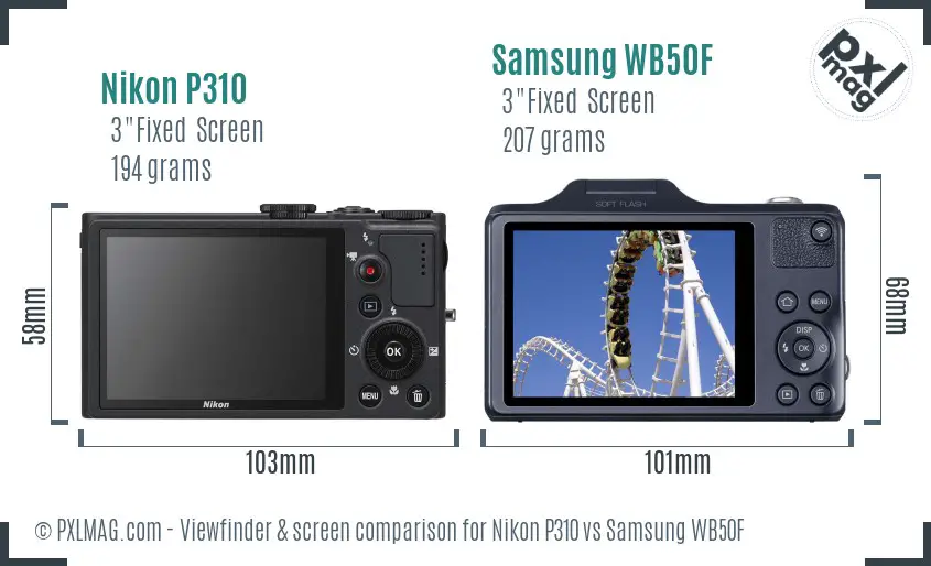 Nikon P310 vs Samsung WB50F Screen and Viewfinder comparison Nikon P310 vs Samsung WB50F Screen and Viewfinder comparison