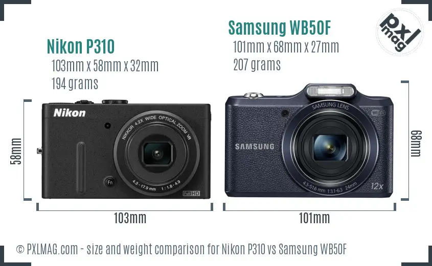 Nikon P310 vs Samsung WB50F size comparison Nikon P310 vs Samsung WB50F size comparison