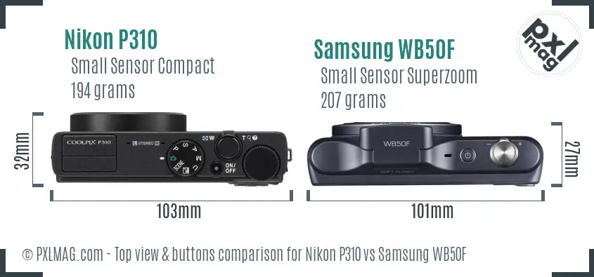 Nikon P310 vs Samsung WB50F top view buttons comparison Nikon P310 vs Samsung WB50F top view buttons comparison