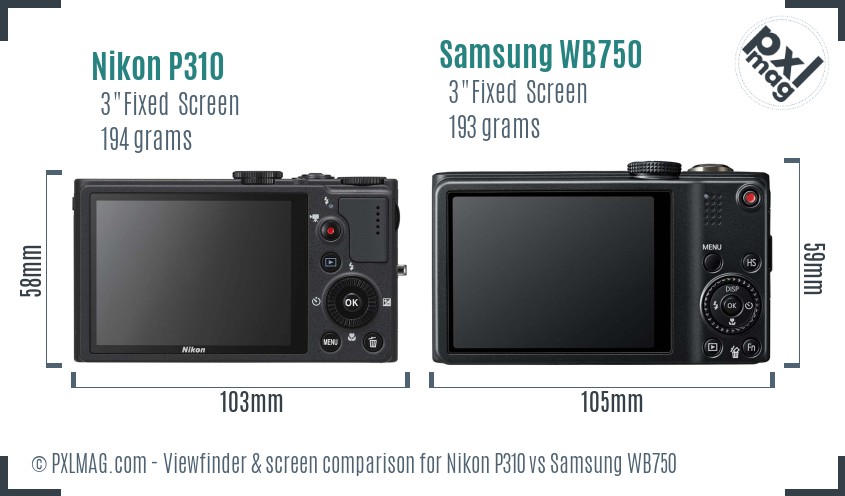 Nikon P310 vs Samsung WB750 Screen and Viewfinder comparison