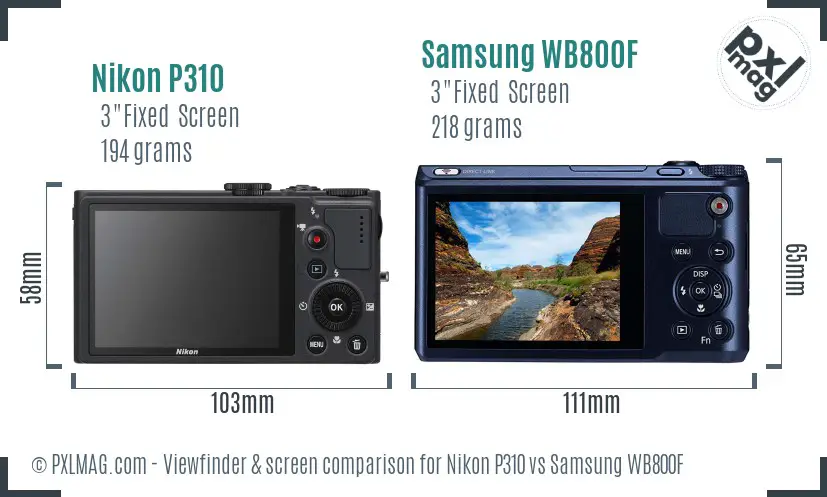 Nikon P310 vs Samsung WB800F Screen and Viewfinder comparison