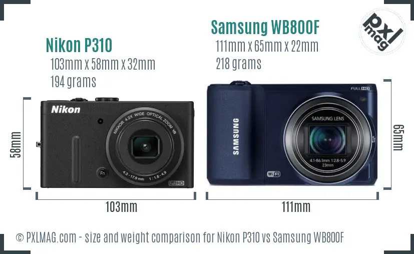 Nikon P310 vs Samsung WB800F size comparison