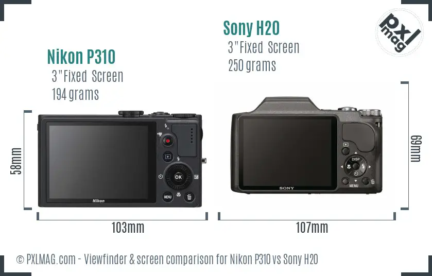 Nikon P310 vs Sony H20 Screen and Viewfinder comparison
