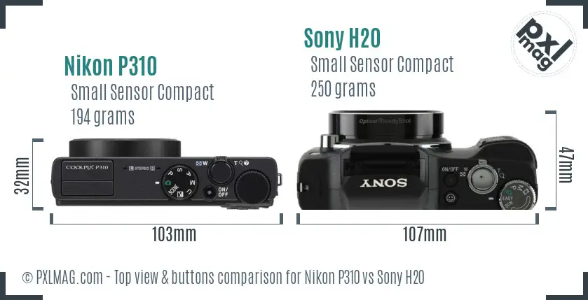 Nikon P310 vs Sony H20 top view buttons comparison