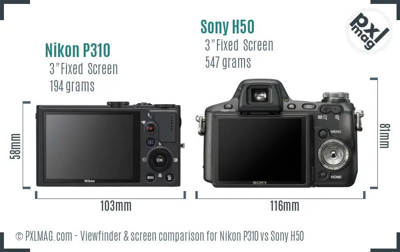 Nikon P310 vs Sony H50 Screen and Viewfinder comparison Nikon P310 vs Sony H50 Screen and Viewfinder comparison