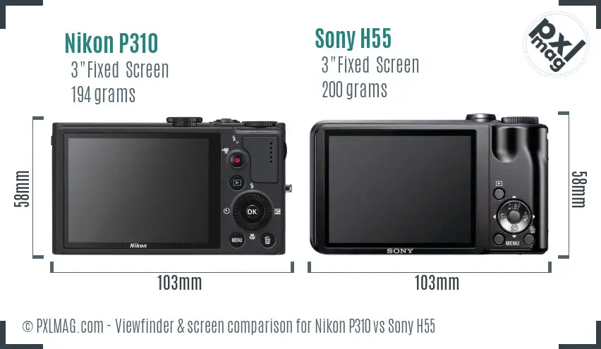 Nikon P310 vs Sony H55 Screen and Viewfinder comparison