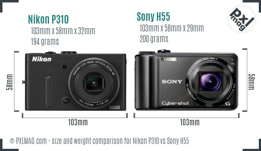 Nikon P310 vs Sony H55 size comparison