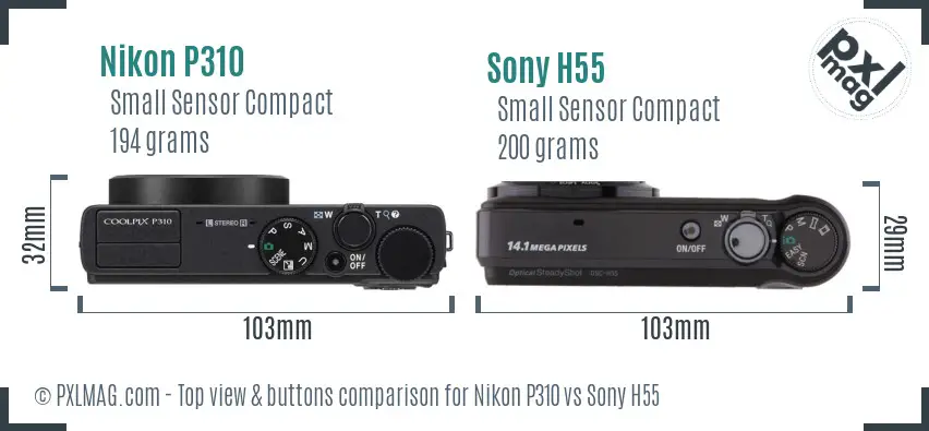 Nikon P310 vs Sony H55 top view buttons comparison