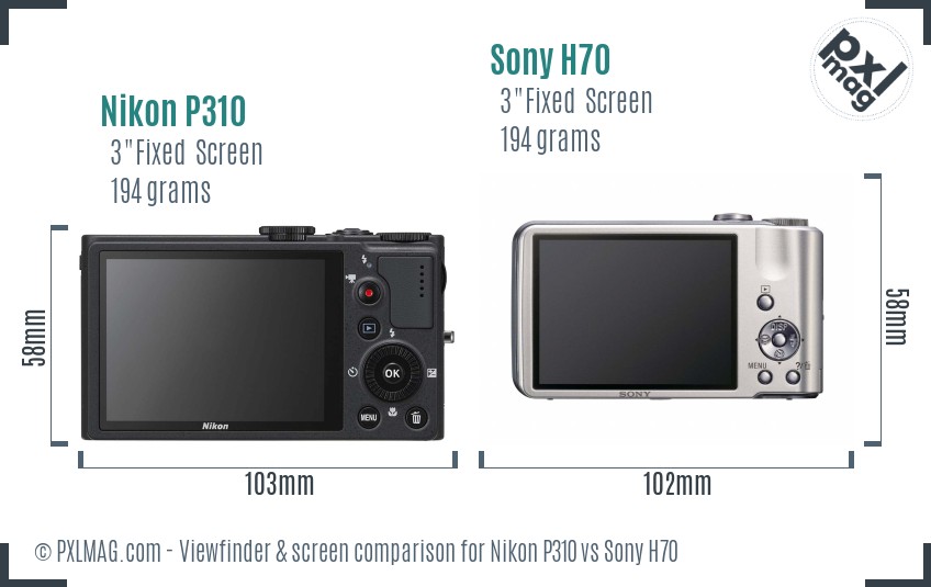 Nikon P310 vs Sony H70 Screen and Viewfinder comparison