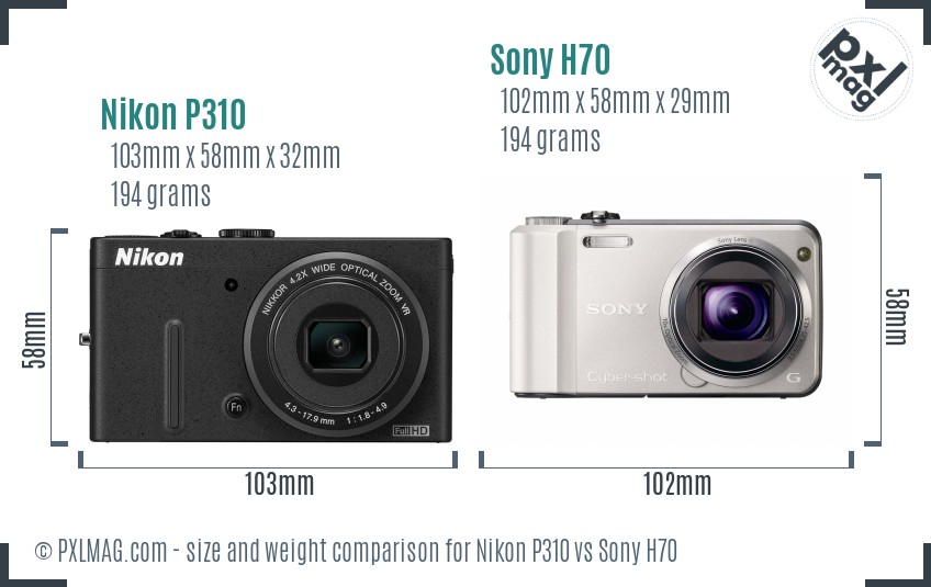 Nikon P310 vs Sony H70 size comparison