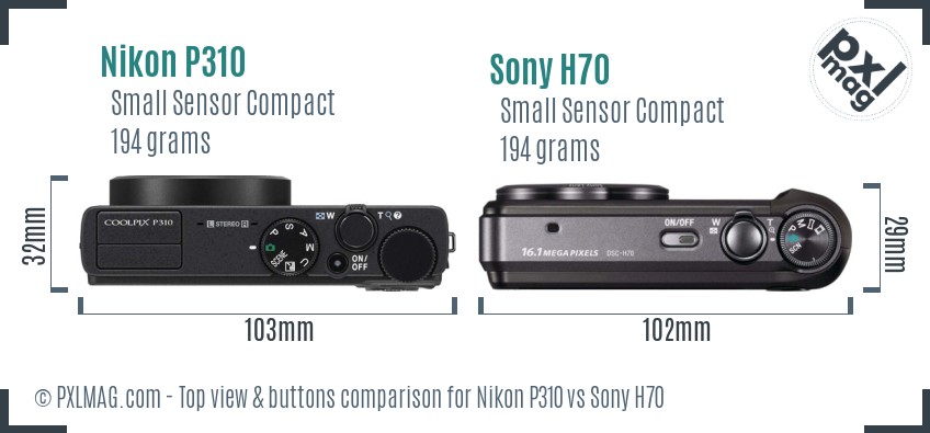 Nikon P310 vs Sony H70 top view buttons comparison