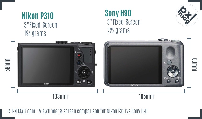 Nikon P310 vs Sony H90 Screen and Viewfinder comparison