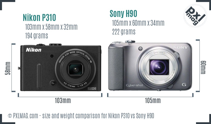 Nikon P310 vs Sony H90 size comparison