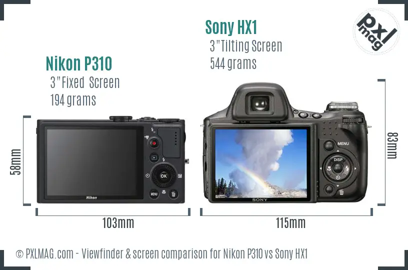 Nikon P310 vs Sony HX1 Screen and Viewfinder comparison