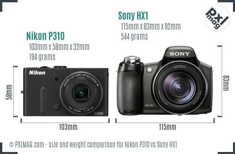 Nikon P310 vs Sony HX1 size comparison