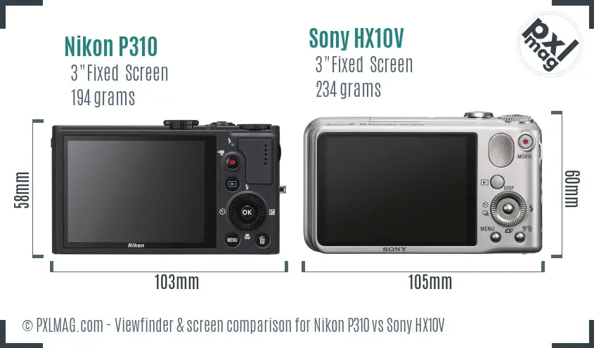 Nikon P310 vs Sony HX10V Screen and Viewfinder comparison