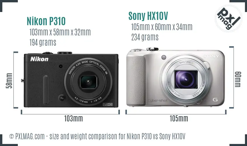 Nikon P310 vs Sony HX10V size comparison