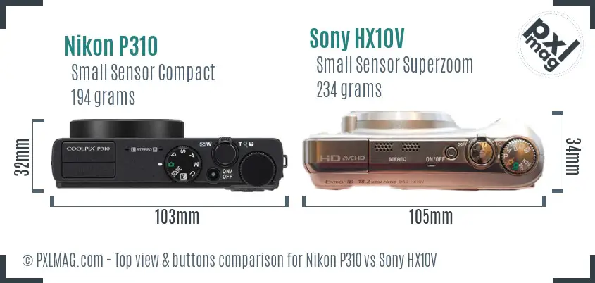 Nikon P310 vs Sony HX10V top view buttons comparison