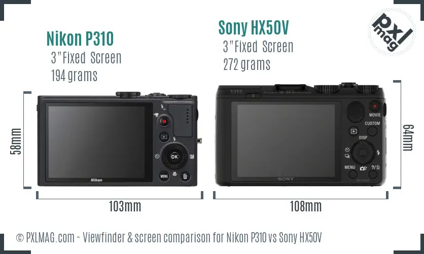 Nikon P310 vs Sony HX50V Screen and Viewfinder comparison