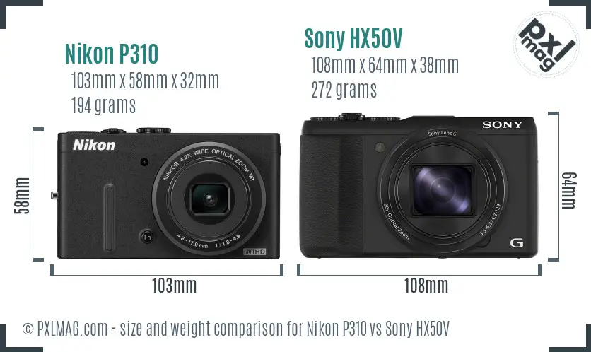 Nikon P310 vs Sony HX50V size comparison