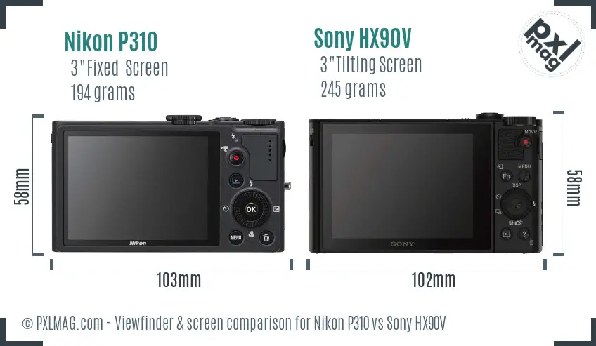 Nikon P310 vs Sony HX90V Screen and Viewfinder comparison